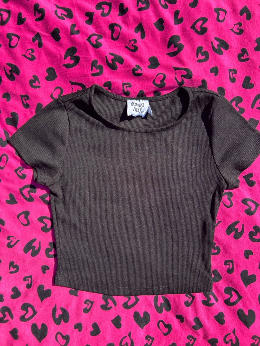 Princess Polly Black Ribbed Short Sleeve Crop Tee